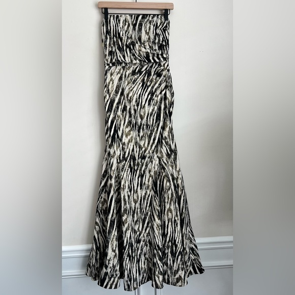 Robe Imprimé Animalier Badgley Mischka - Taille 10, Manches Courtes, Perles Décoratives - Neuf Avec étiquettes